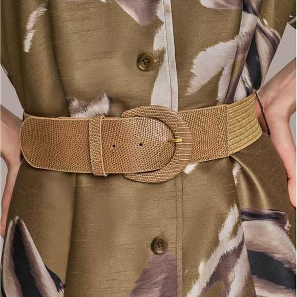 Donna Karan Floral Button-Up Shirt Dress with Belt. Size 8. Smoky Olive. NWT - Picture 9 of 9